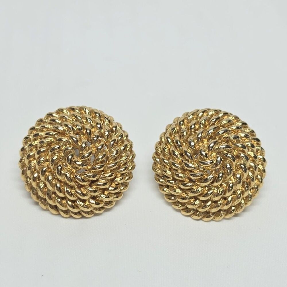 Vintage Monet Coiled Rope Dome Stud Earrings Gold Tone Hollywood Regency Boho